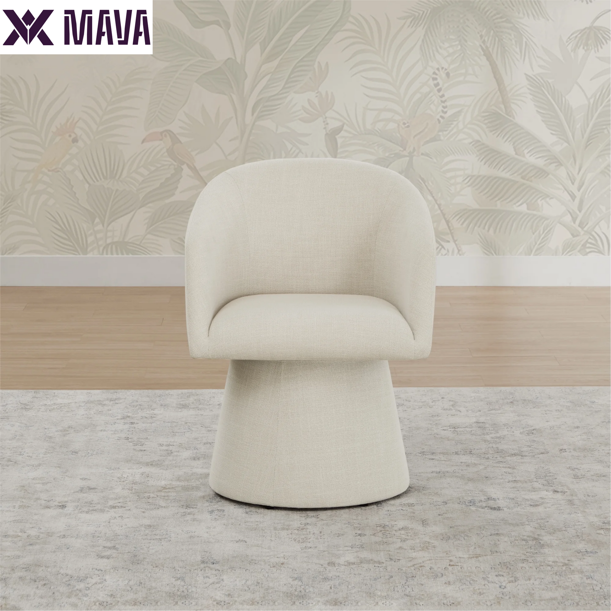 MAVA Swivel Dining Chair, Modern Upholstered Dining Room Chairs for Kitchen Island, Fabric in Linen