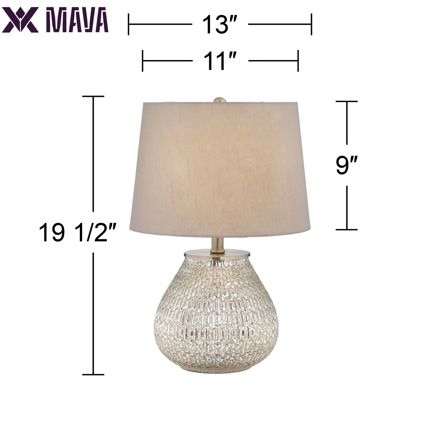 MAVA Accent Table Lamps 19 1/2" High Set of 2 Mercury Glass Teardrop Gray Drum Shade for Bedroom Bedside