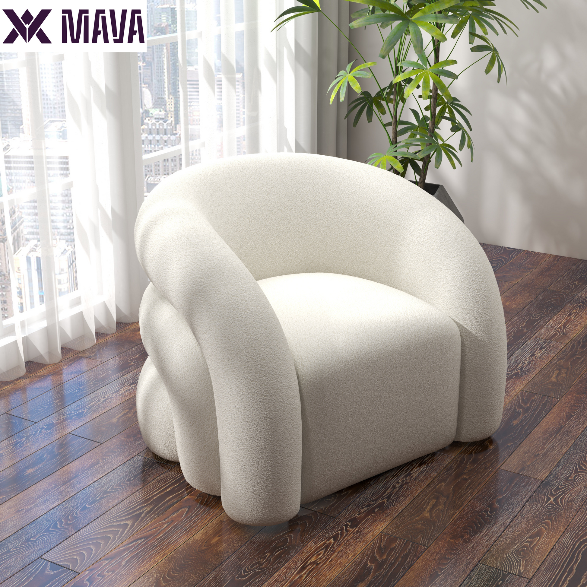 MAVA Teddy Swivel Rainbow Shape Chair Accent Chair, Comfy Boucle Barrel Garden Armchair Sofa for Living Room