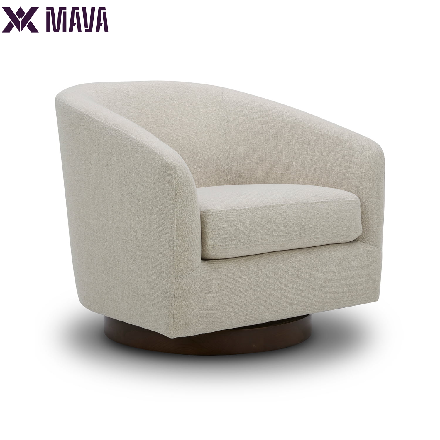 MAVA Wooden Base Modern Swivel Chair, Linen