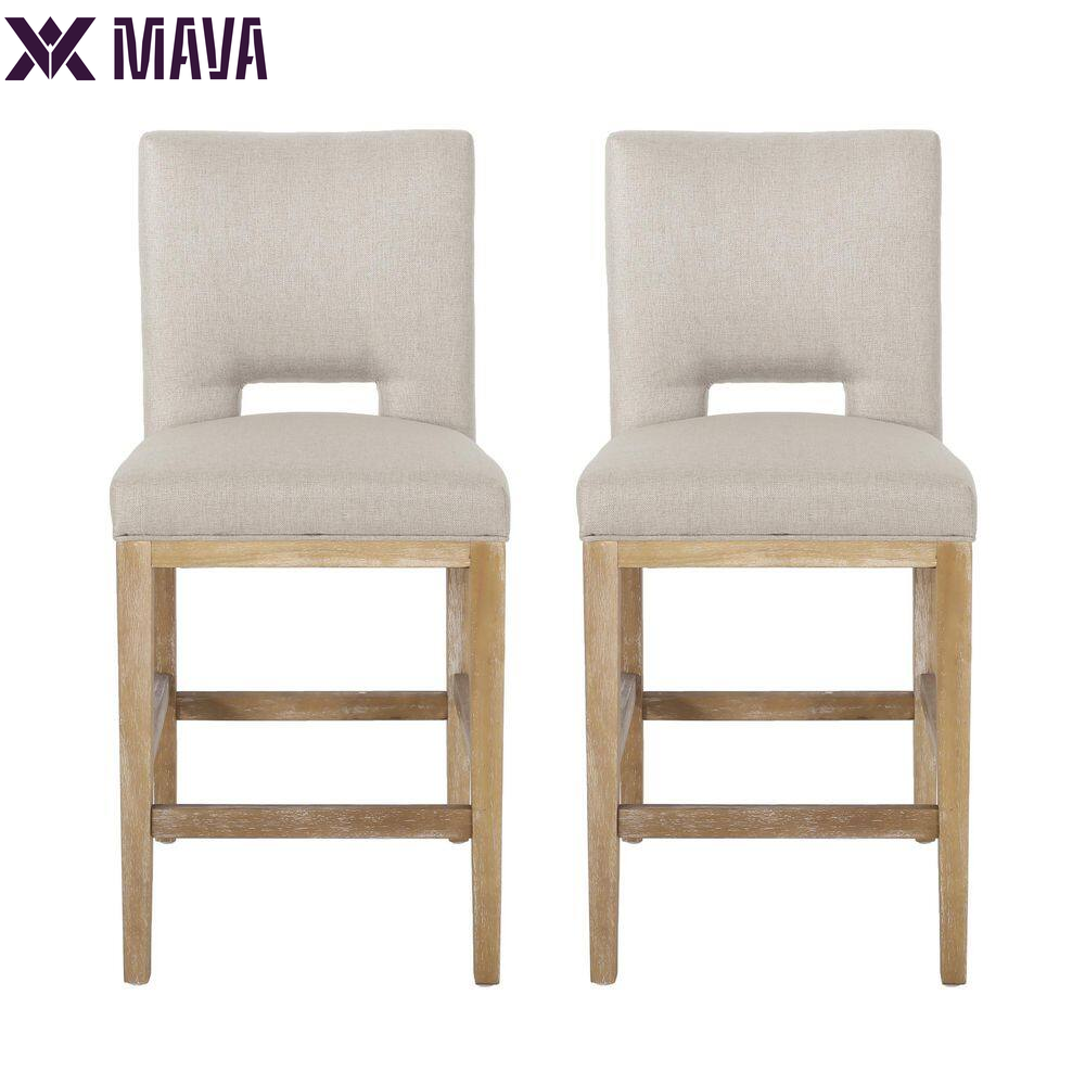 MAVA 41.5 In. High Back Wheat and Weathered Natural Wood Counter Stool (Set of 2) Extra Tall