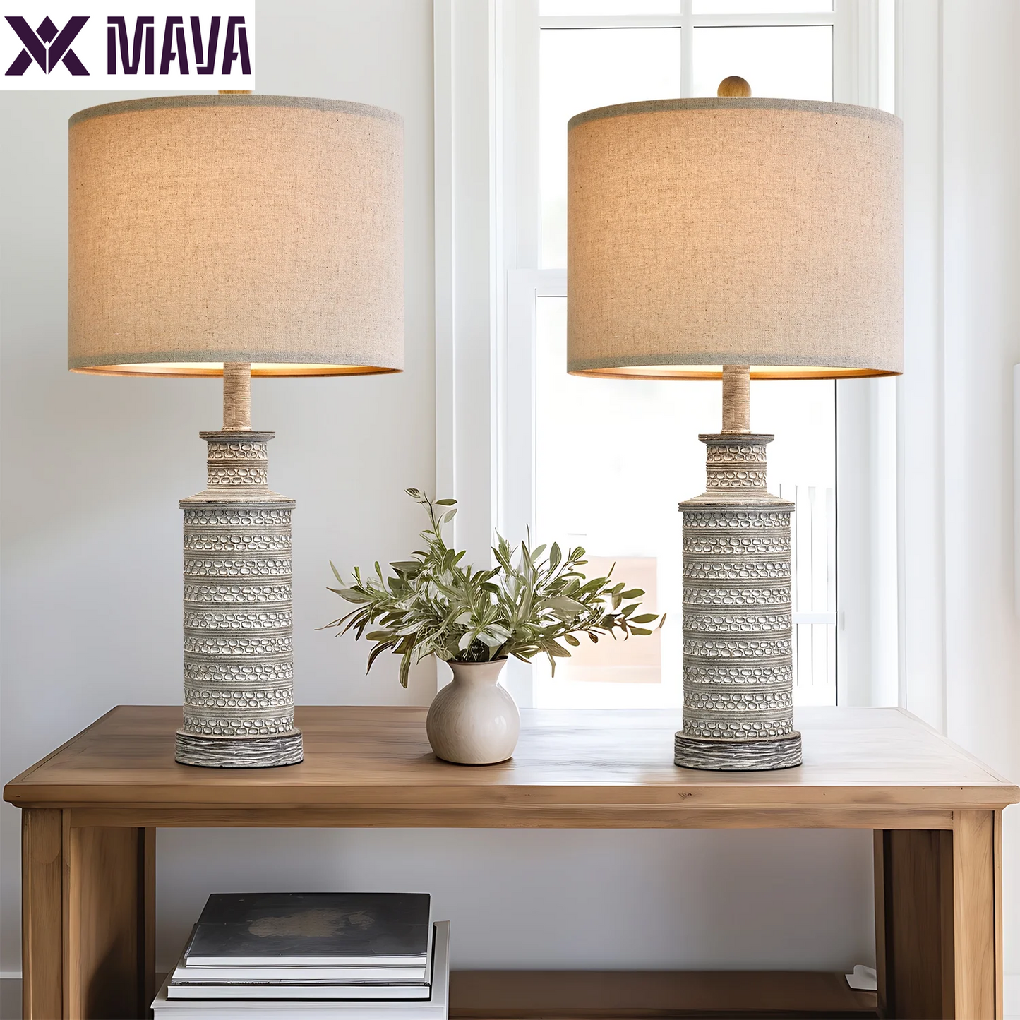 MAVA Dimmable Table Lamp Set of 2 with USB Ports for Bedroom Living Room 24.5"