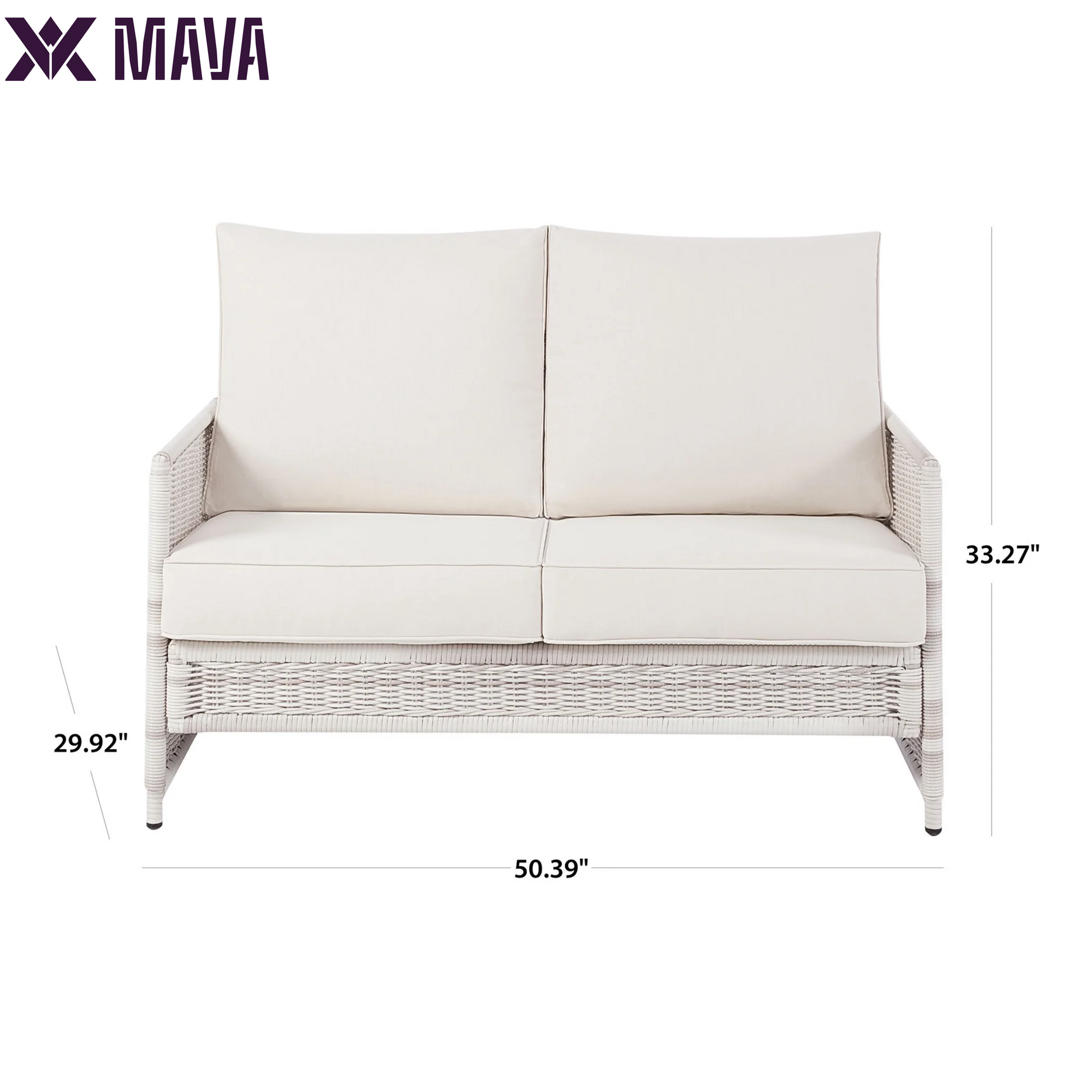 MAVA Paige 1 Piece Wicker Outdoor Loveseat with Cushions, White