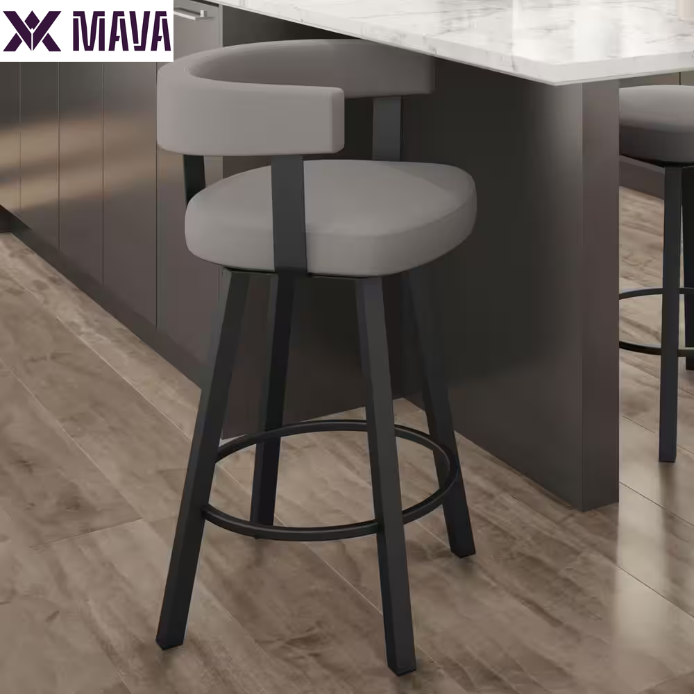 Mava 26 In. Grey White Polyester / Black Metal Swivel Counter Stool