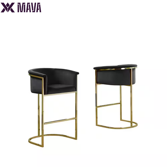 MAVA 24 In. Black Low Back Gold Metal Frame Counter Height Chair with Velvet Fabric (Set of 1)