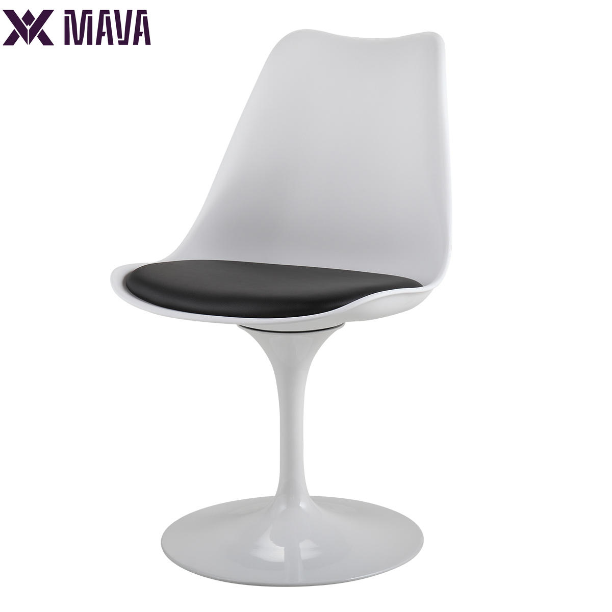 MAVA Swivel Tulip Side Chair for Kitchen and Dining Room Bar with Cushioned Seat and Curved Backrest, White and Black