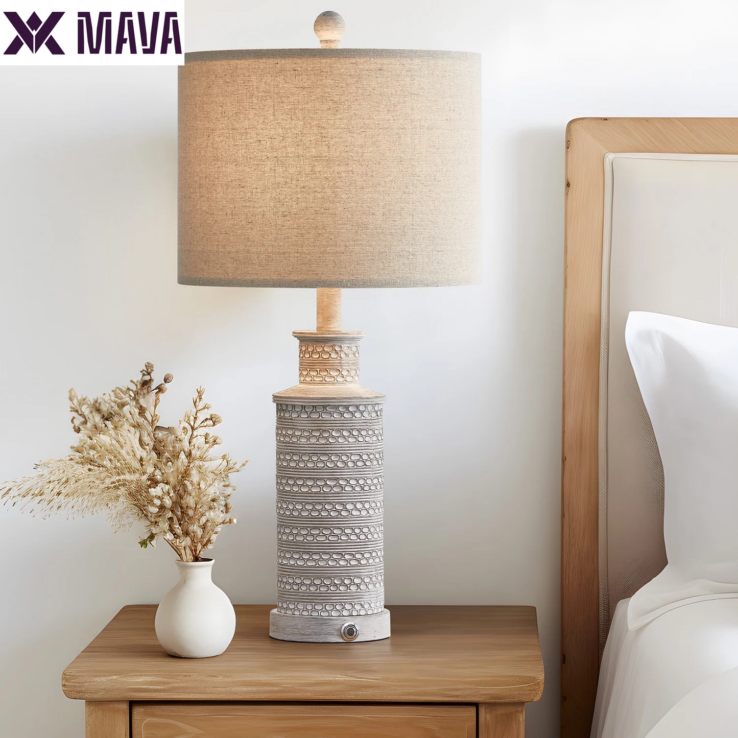 MAVA Dimmable Table Lamp Set of 2 with USB Ports for Bedroom Living Room 24.5"