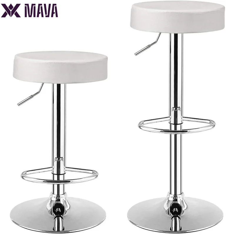 MAVA round Bar Stools Set of 2 with Footrest, Counter Stools for Bar Bistro Dining Room Kitchen, White