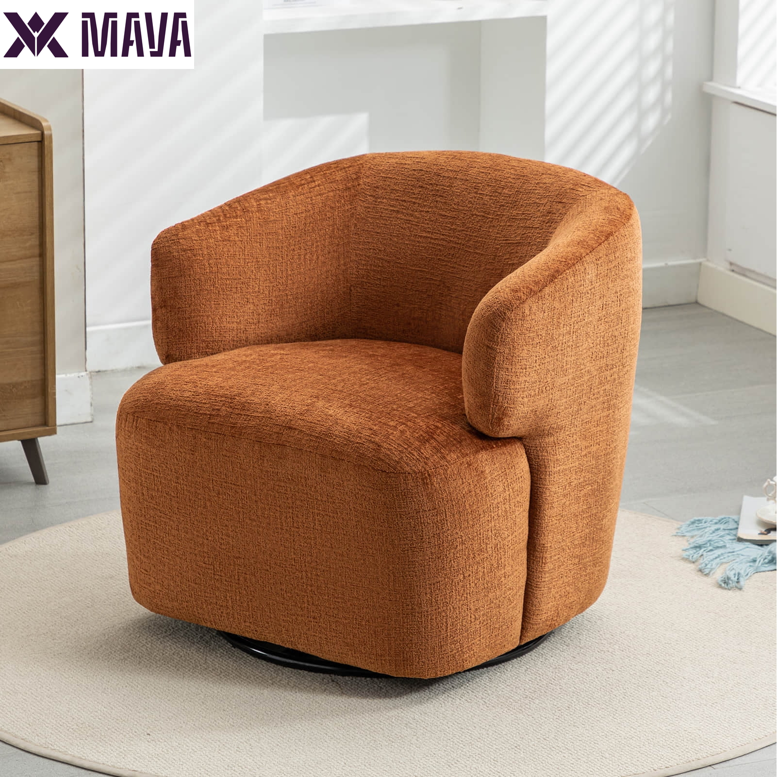 MAVA 30" Wide Chenille Upholstered Swivel Accent Chair Boucle Swivel Barrel Chair