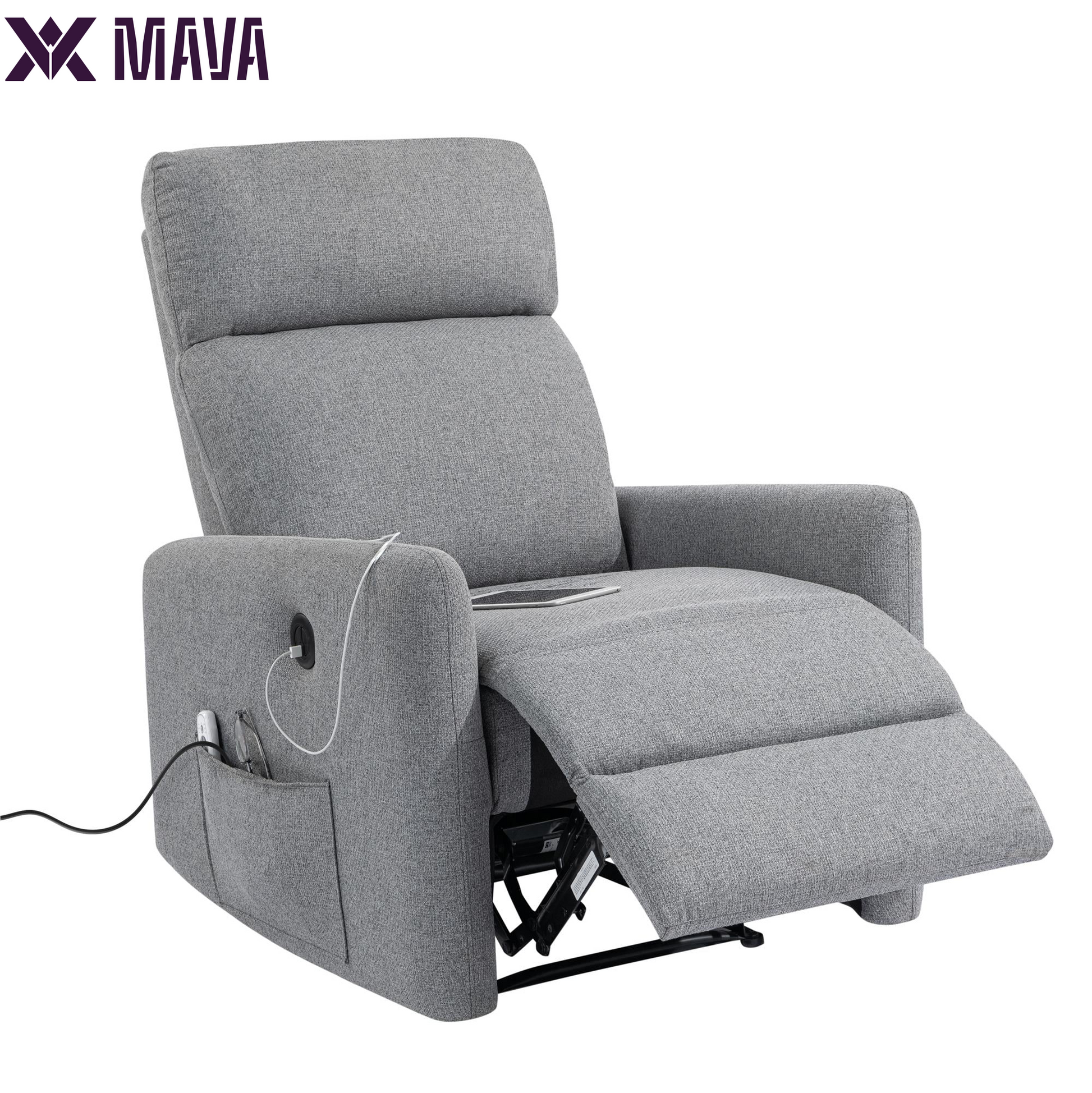 MAVA Power Recliner Chair with 8 Zone Massage and Lumbar Heat, Dark Gray Linen