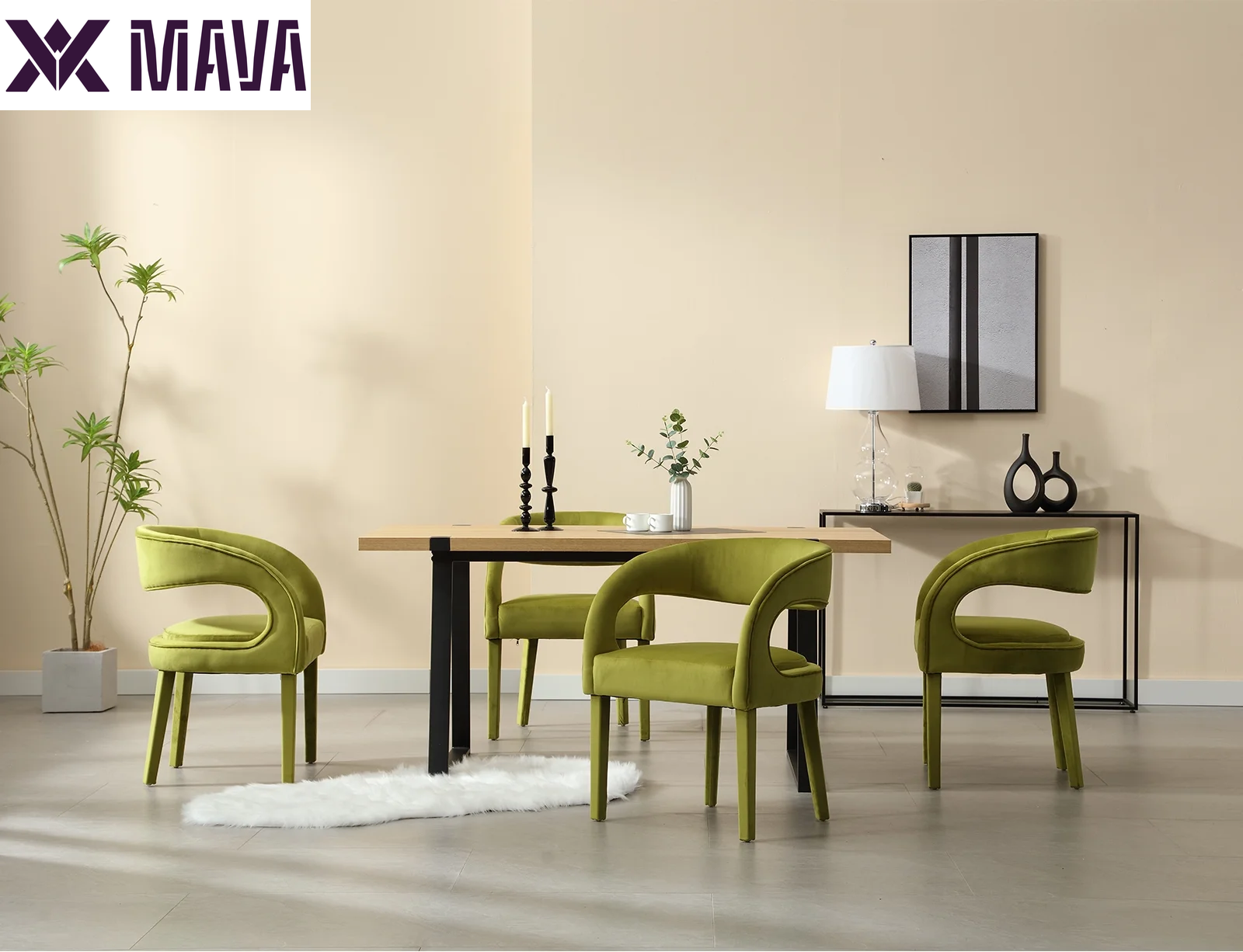 MAVA Modern Dining Chairs Set of 2, Velvet Upholstered Barrel Kitchen Chairs with Open Back, Lovely Dresser Chair, Comfy Dining Side Chairs for Dining Room Bedroom Living Room, Green