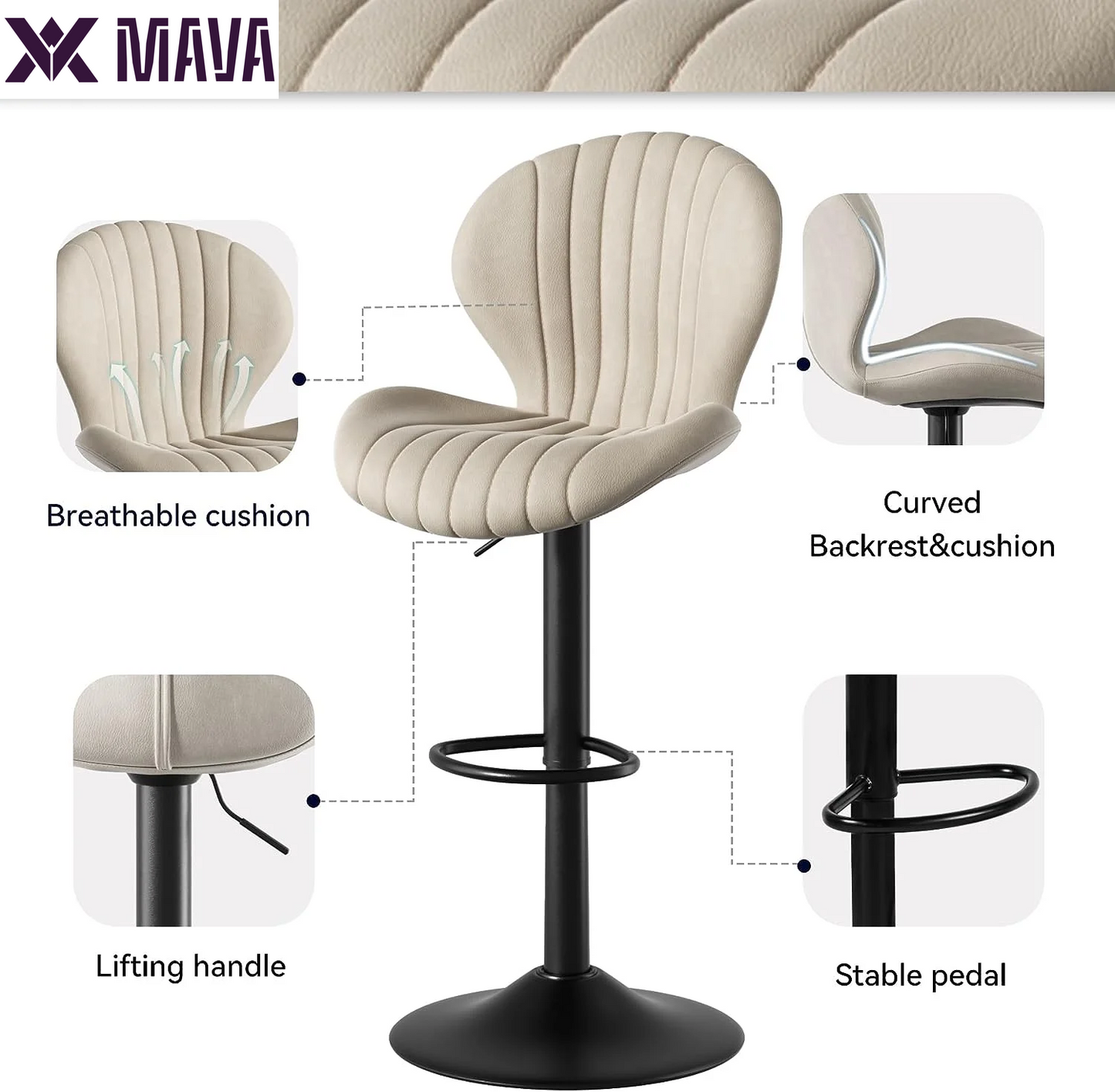 MAVA Bar Stools Set of 2, Modern Swivel Bar Chairs with Mid Back and Adjustable Seat Height