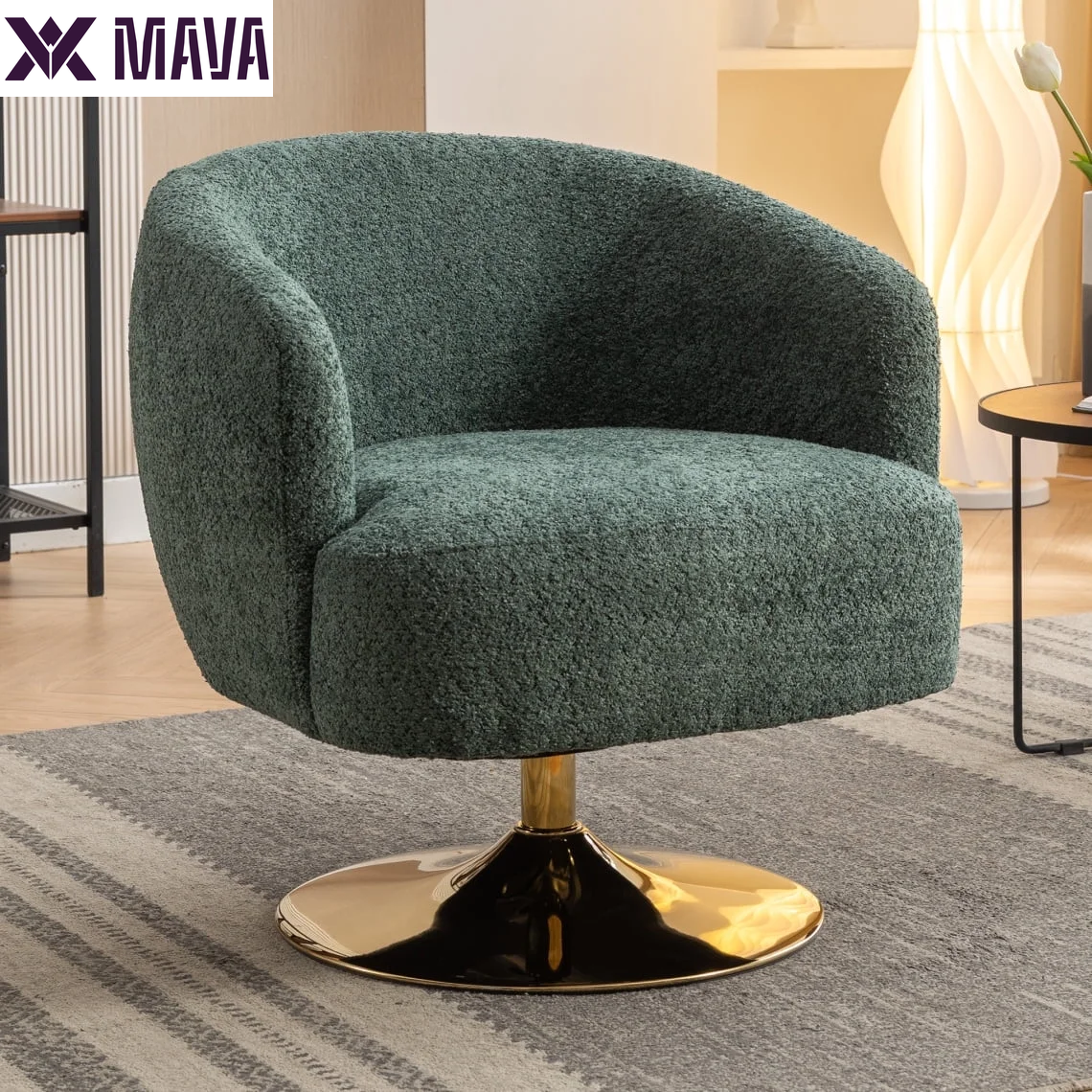 MAVA Accent Swivel Chair, Sofa Chairs with Gold Metal round Base,Home Office Chair for Hotel, Bedroom, Office, Lounge,White