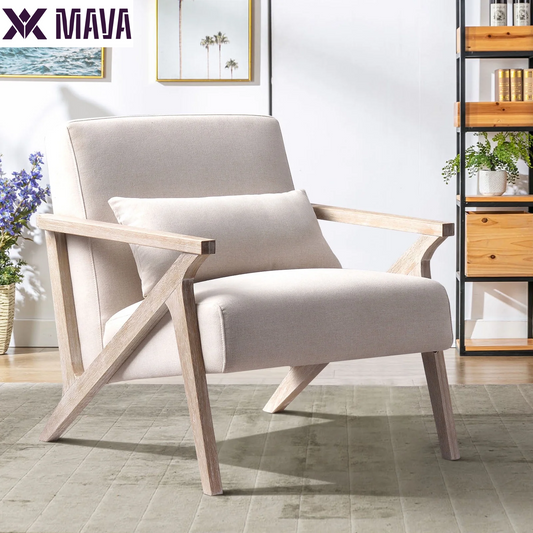 MAVA Mid Century Accent Chair, Single Sofa Armchair for Living Room, Bedroom, Balcony,Beige