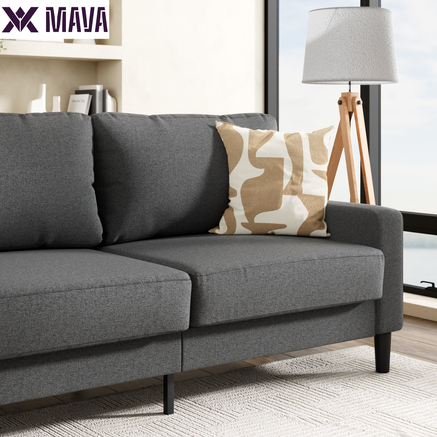 MAVA 76" Harmony Indoor Fabric Sofa, Dark Gray