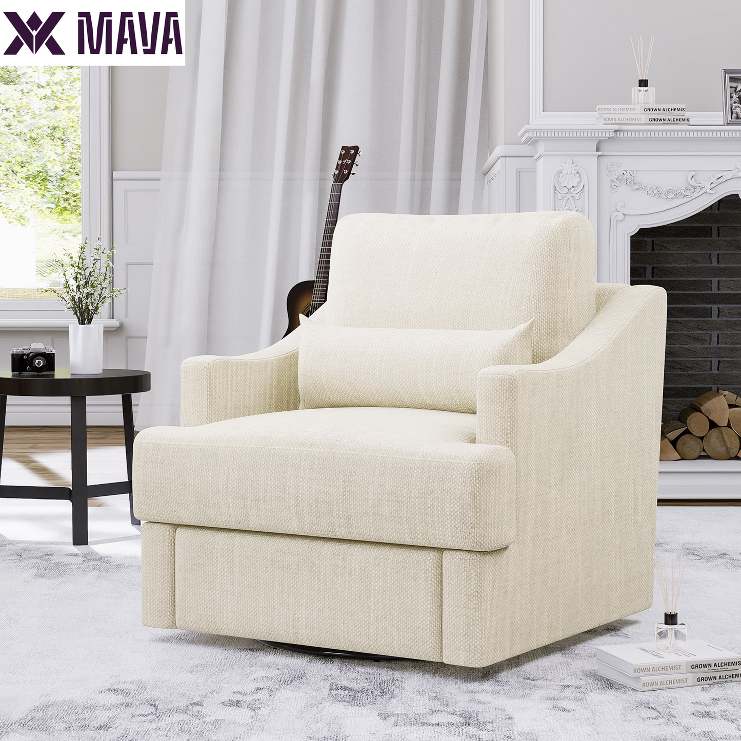 MAVA Modern 360° Degree Swivel Accent Chair with Metal Base Soft Lumbar Pillow for Living Room Bedroom