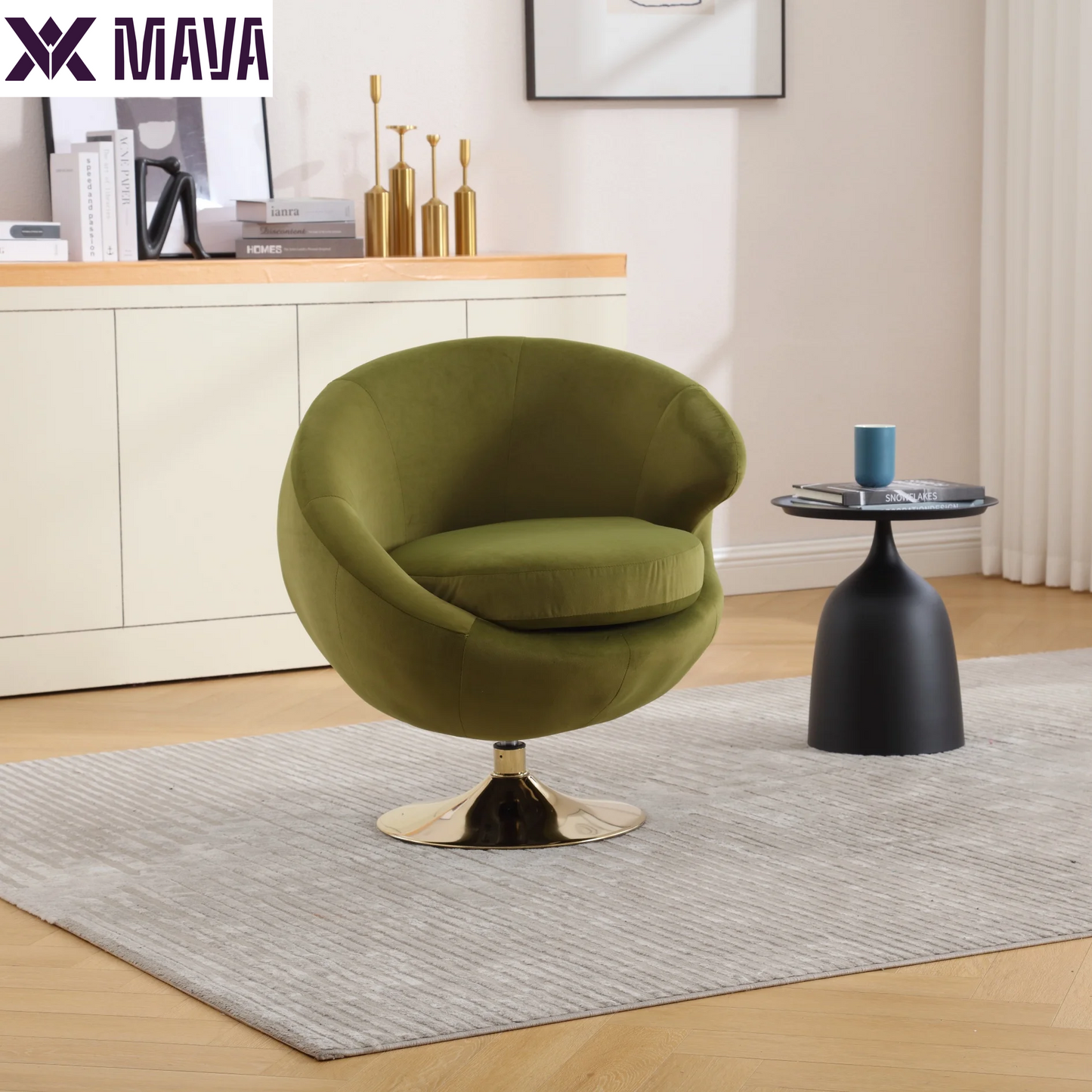 MAVA Accent Oversized Swivel Chair, Comfy Cuddle Barrel Armchair with Metal Base