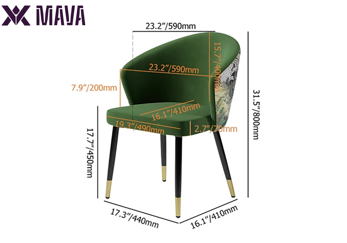 MAVA Green Upholstered Velvet Dining Chair Modern Arm Chair in Gold & Black