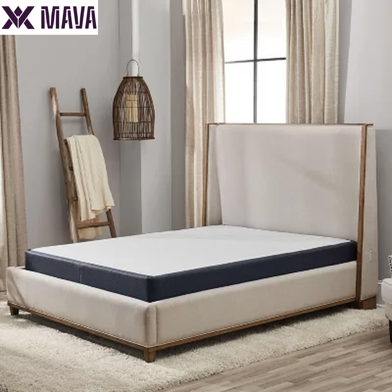 MAVA Beige Fabric Upholstery and Wood Queen Size Bed Frame