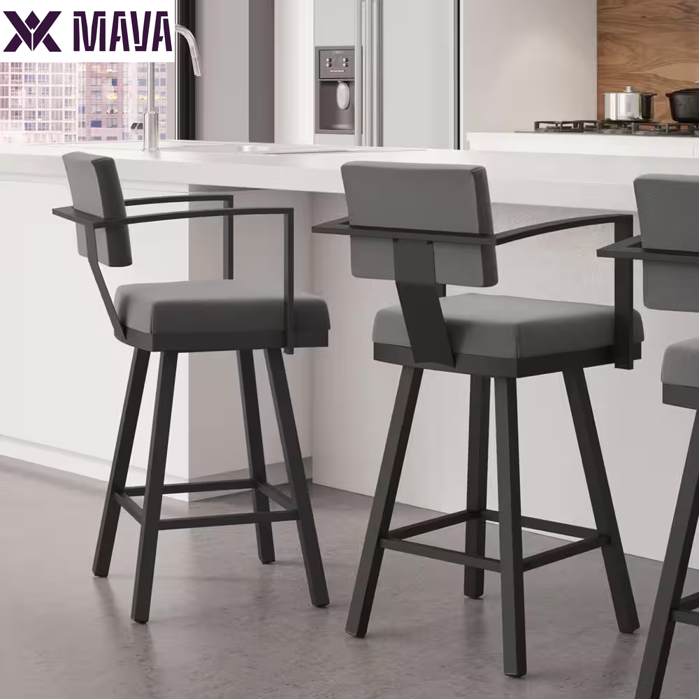 MAVA 26 In. Matt Light Grey Metal Beige Polyurethane Counter Stool