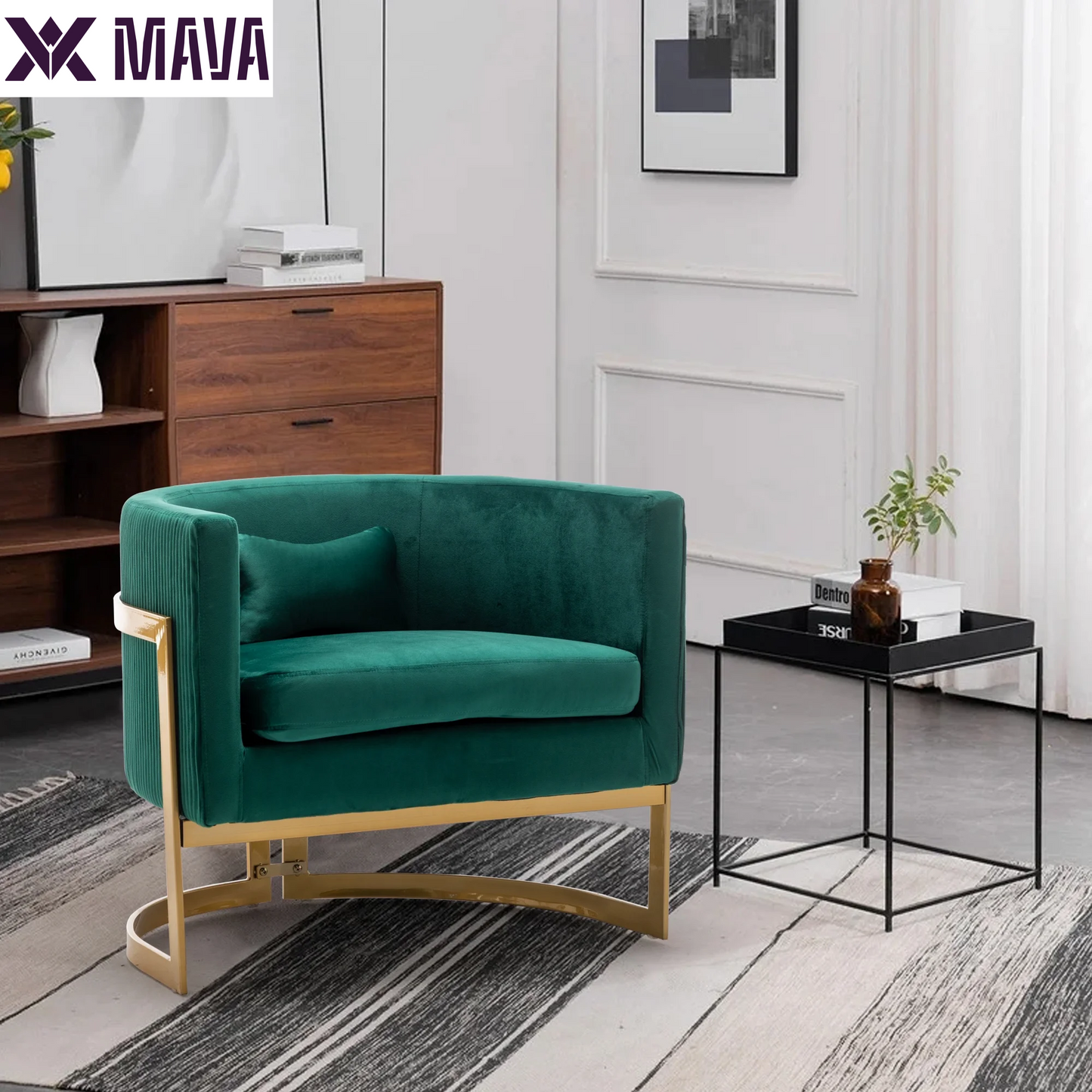 MAVA Velvet Barrel Living Room Accent Chair, Modern Mid Century Arm Lounge Chair