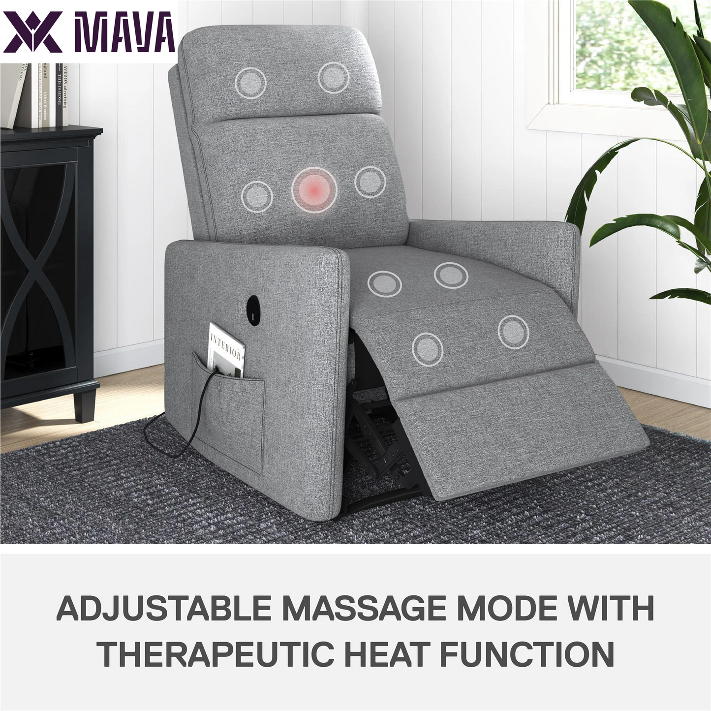 MAVA Power Recliner Chair with 8 Zone Massage and Lumbar Heat, Dark Gray Linen