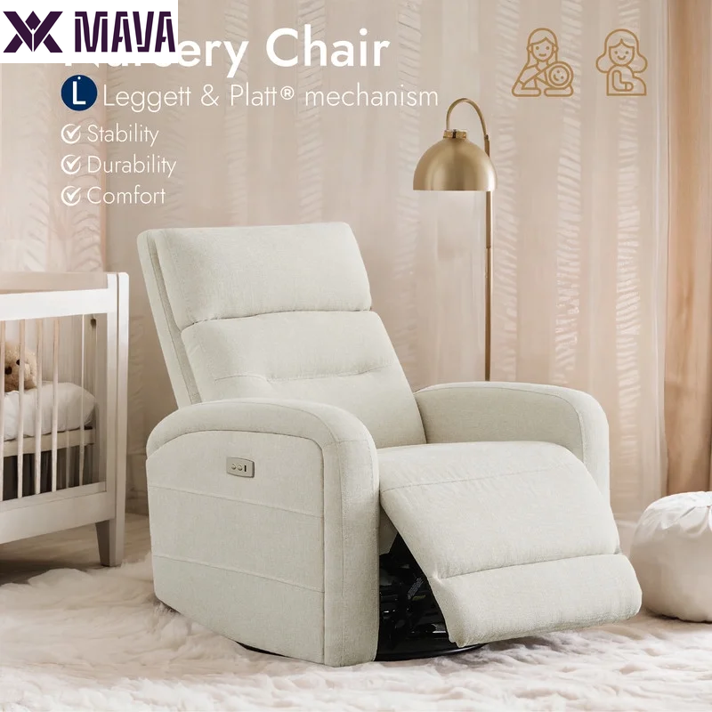 MAVA Fabric Electric Power Glider Swivel Rocker Recliner Chair for Nursery with USB Charge, Linen