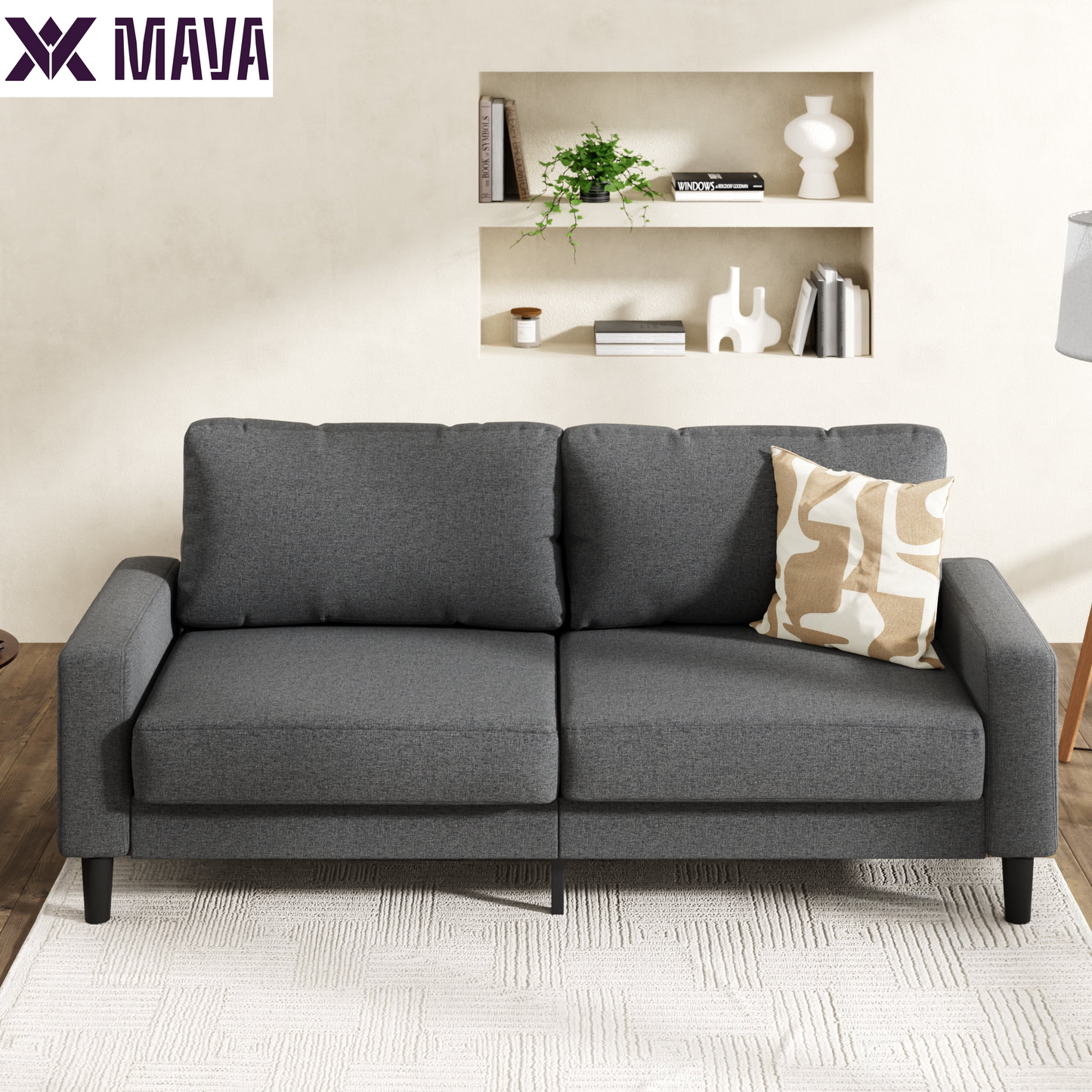 MAVA 76" Harmony Indoor Fabric Sofa, Dark Gray