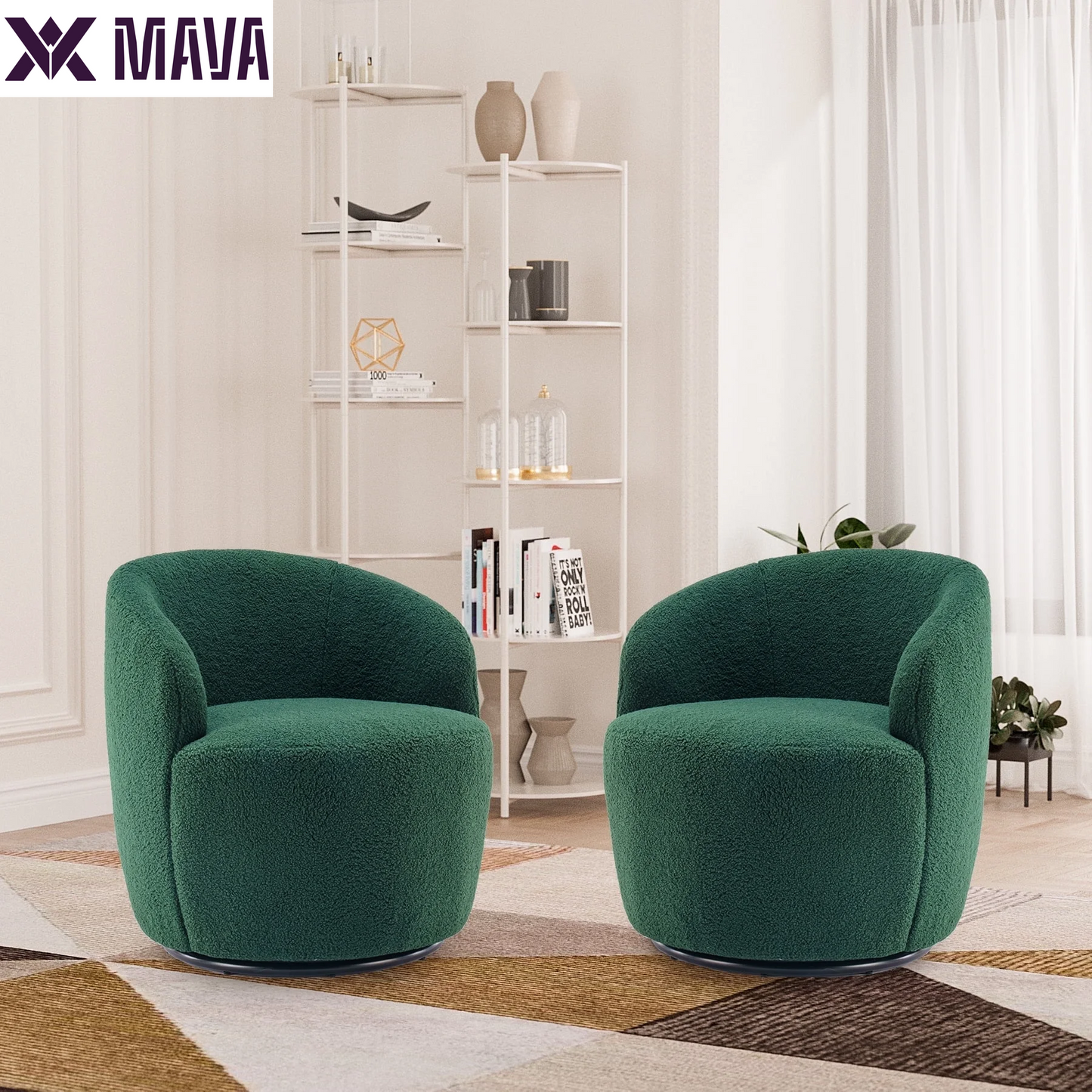 MAVA Swivel Barrel Chair Set of 2, Upholstered Boucle Swivel Accent Chair, Comfy Sherpa Swivel Lounge Chair, Modern 360 Swivel Arm Chair Reading Chair for Living Room Bedroom Club, Ivory Chenille