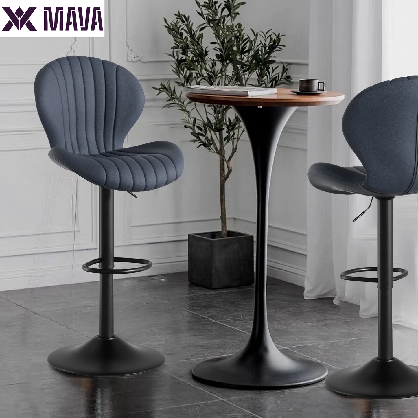 MAVA Bar Stools Set of 2, Modern Swivel Bar Chairs with Mid Back and Adjustable Seat Height