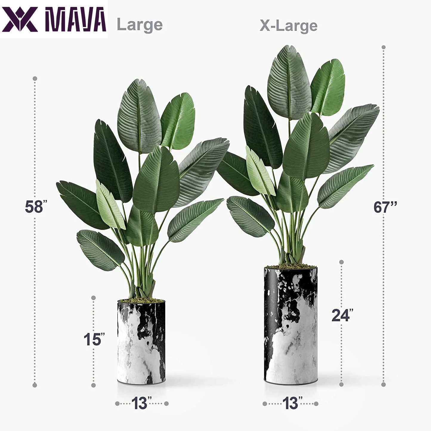 MAVA Artificial Tree in Contemporary Granite Effect Planter, Fake Bird of Paradise Silk Tree for Indoor and Outdoor Home Decoration - 67" Overall Tall (Plant Pot plus Tree)