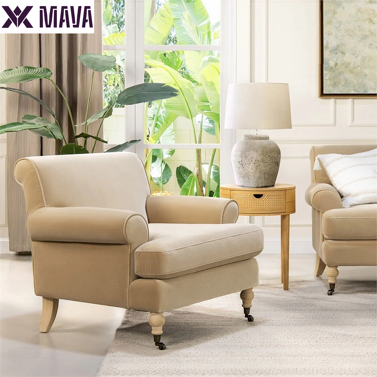 MAVA Arm Sofa Metal Casters Olive Green