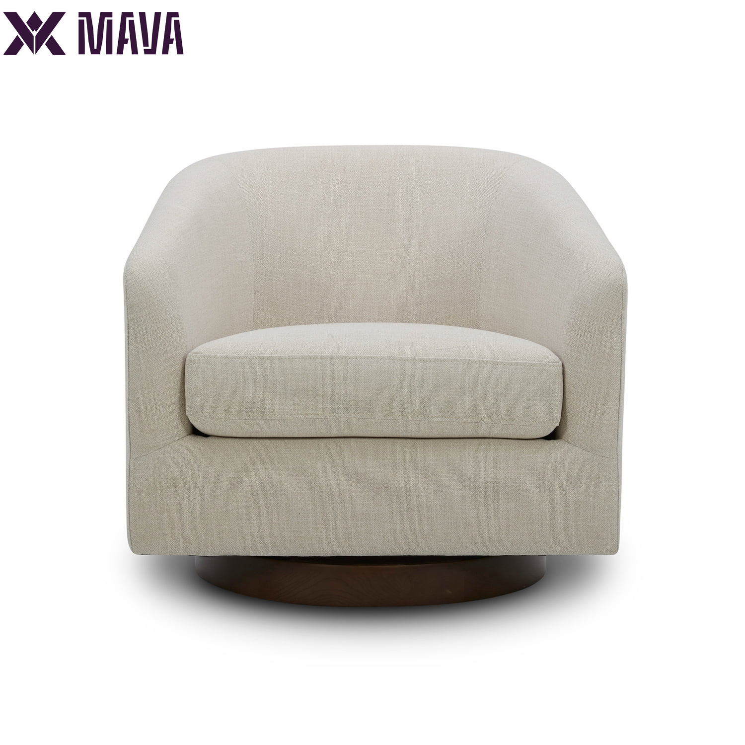 MAVA Wooden Base Modern Swivel Chair, Linen