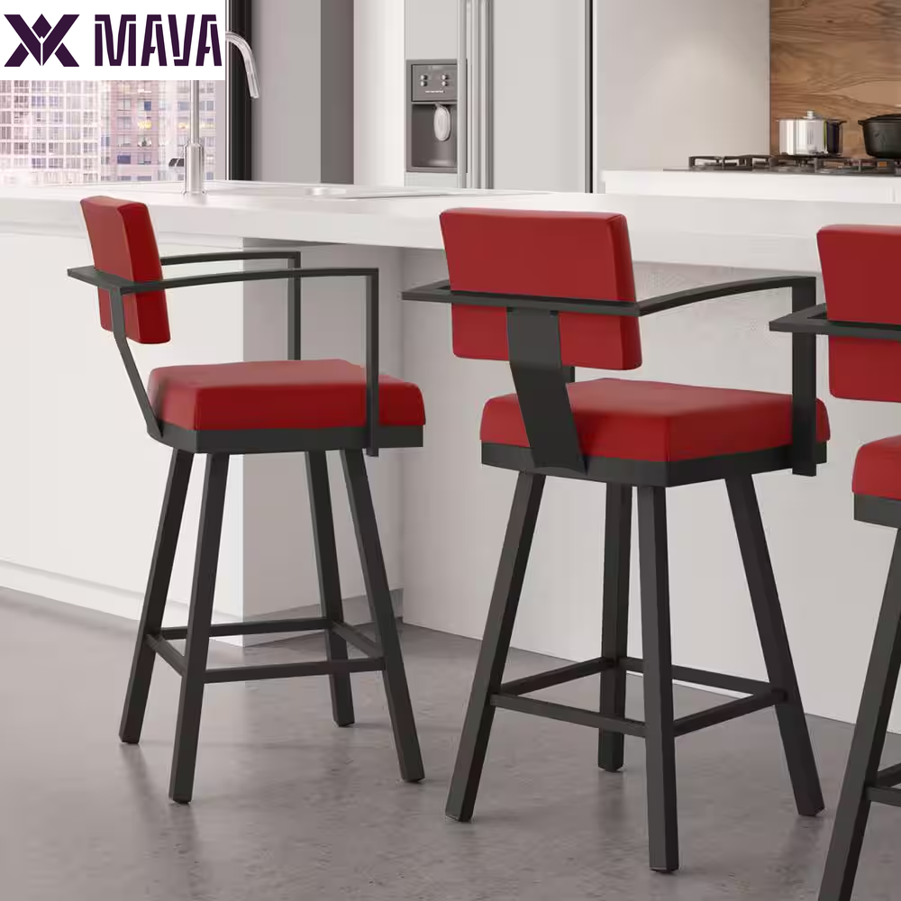 MAVA 26 In. Matt Light Grey Metal Beige Polyurethane Counter Stool