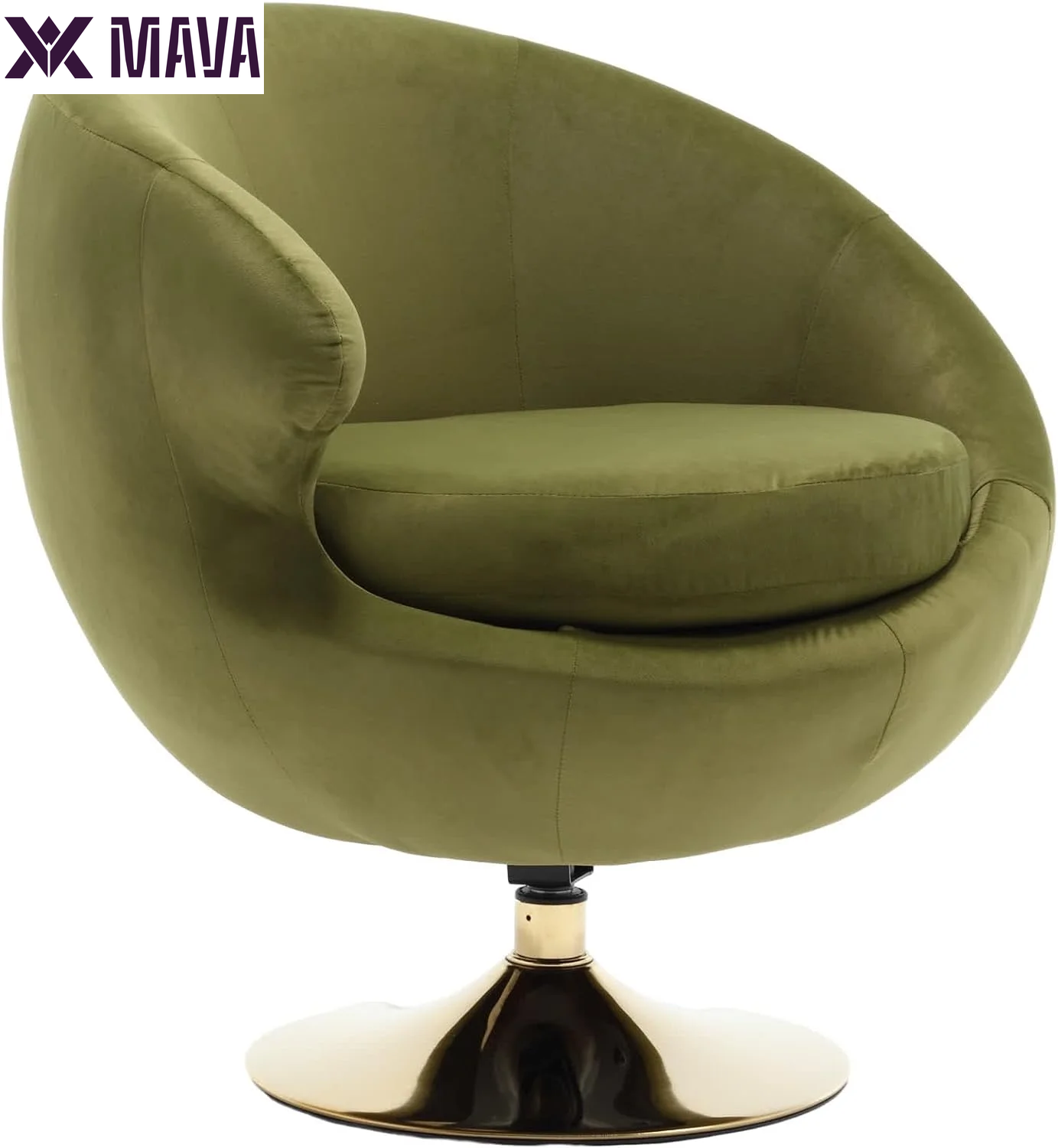 MAVA Modern round Swivel Chair, Green Velvet Accent Chair, 360 Swivel Cuddle Barrel Chair, Gold Base