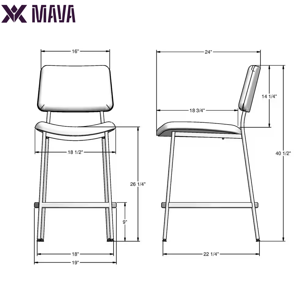 MAVA 26.5 In. Low Back Counter Stool Cream Faux Leather / Bronze Metal