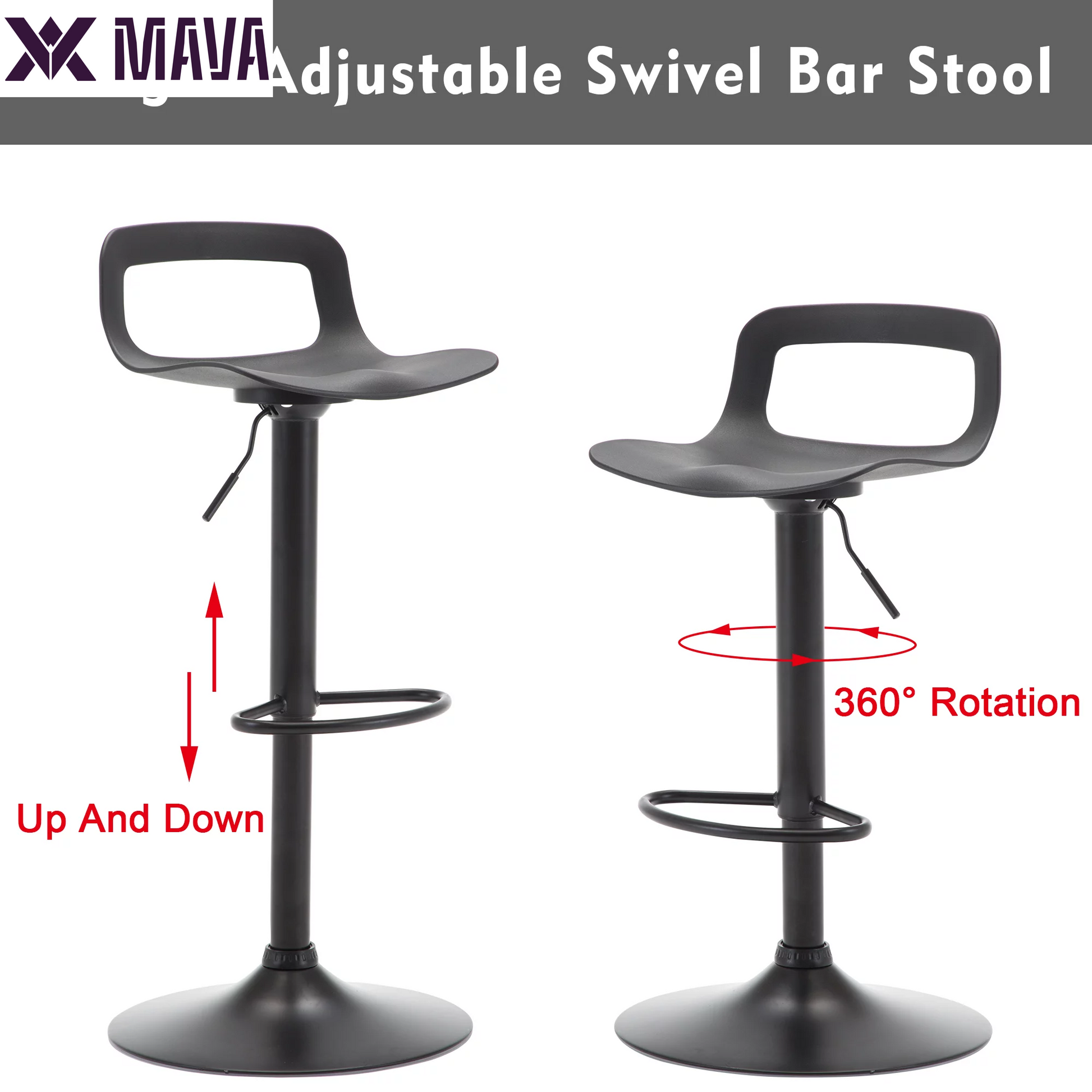 MAVA Swivel Bar Stool Adjustable-Height Barstools Modern Black Bar Chairset of 2