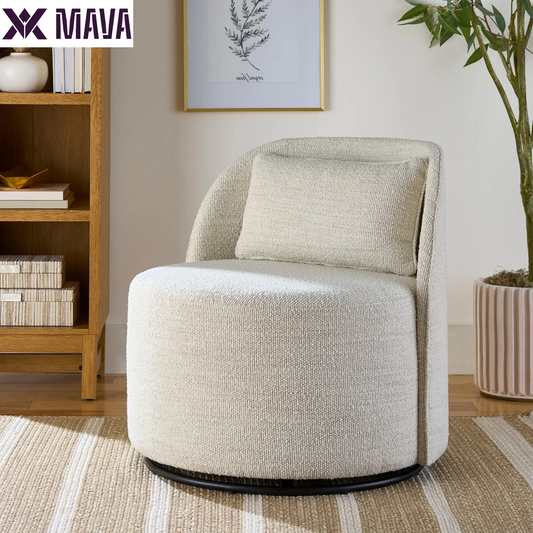 MAVA Modern Arch Swivel Chair, Cream Bouclé