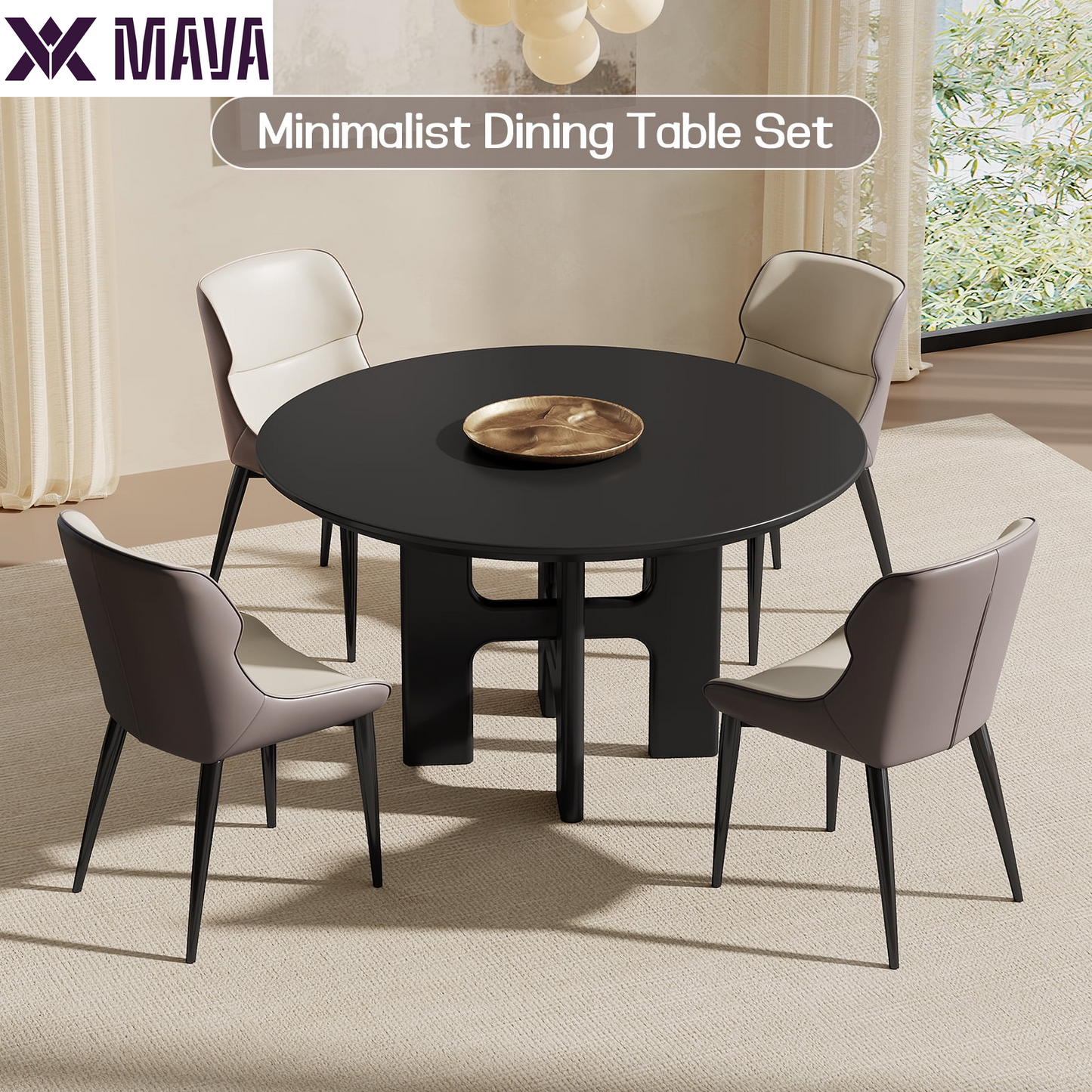 MAVA 45.27" round Dining Table, Black Kitchen Table, Modern Dining Table for Dining Room, Kitchen