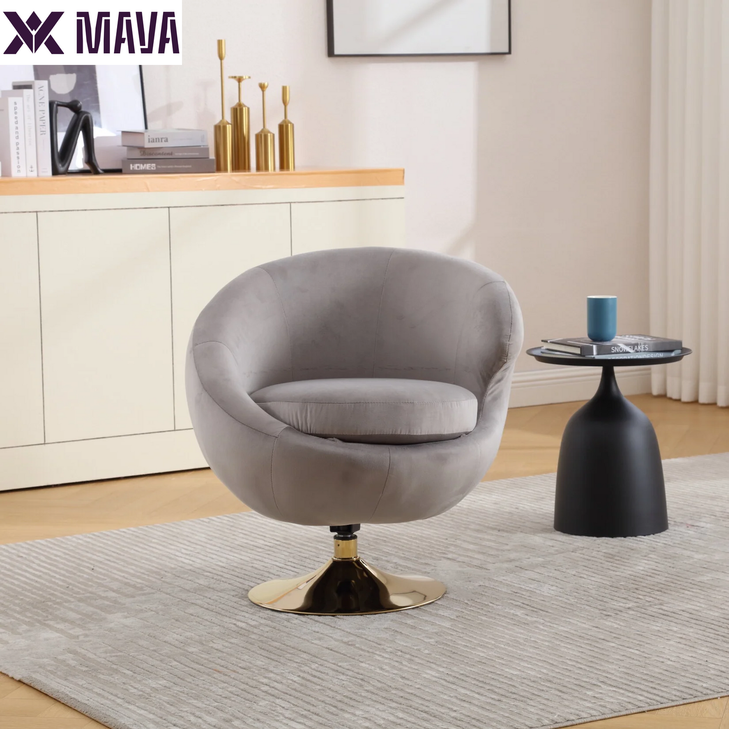 MAVA Accent Oversized Swivel Chair, Comfy Cuddle Barrel Armchair with Metal Base