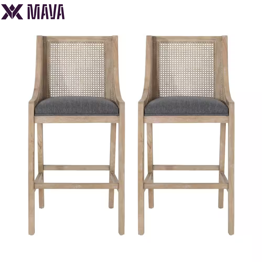 MAVA 30 In. Charcoal and Natural Upholstered Rubberwood Bar Stool (Set of 2)