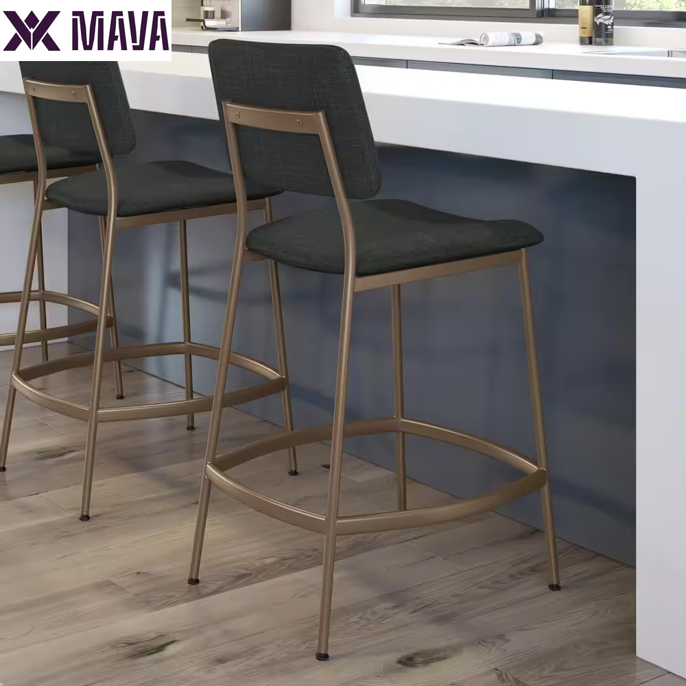 MAVA 26.5 In. Low Back Counter Stool Cream Faux Leather / Bronze Metal