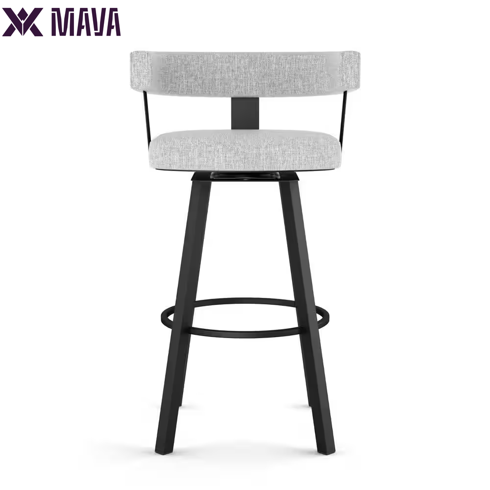 Mava 26 In. Grey White Polyester / Black Metal Swivel Counter Stool