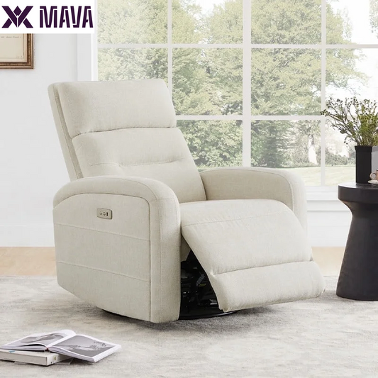 MAVA Fabric Electric Power Glider Swivel Rocker Recliner Chair for Nursery with USB Charge, Linen