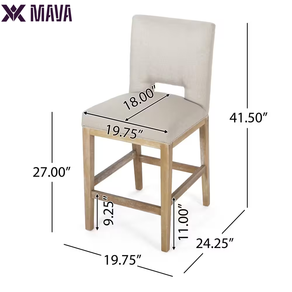 MAVA 41.5 In. High Back Wheat and Weathered Natural Wood Counter Stool (Set of 2) Extra Tall