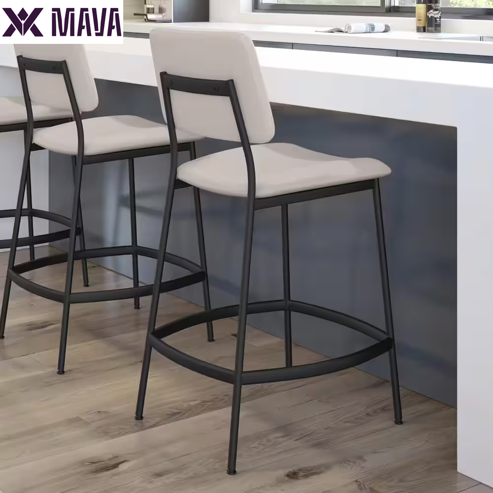 MAVA 26.5 In. Low Back Counter Stool Cream Faux Leather / Bronze Metal