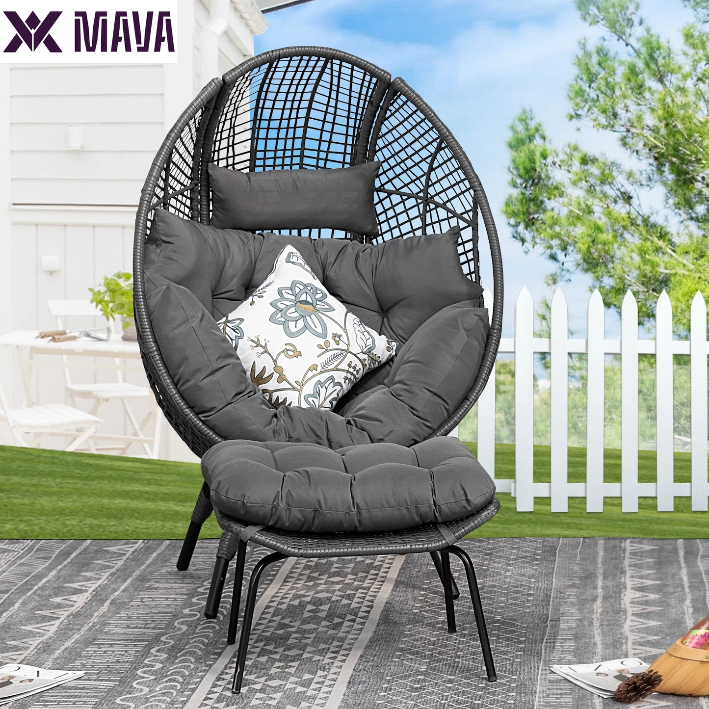 MAVA Outdoor Patio Lounge Chair Boho Stationary Wicker Yellow Egg Chair for Indoor Living Room 440Lb