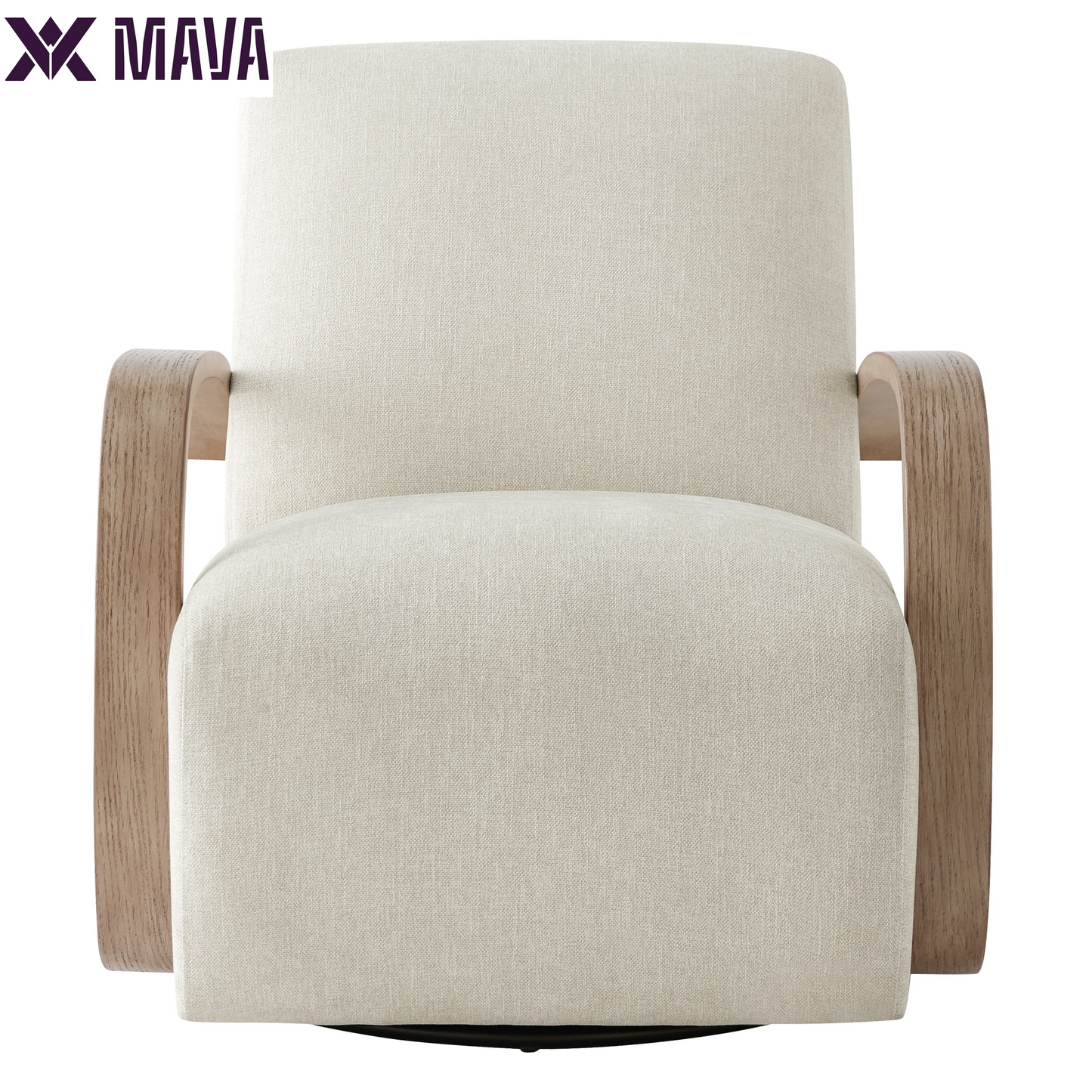 MAVA Swivel Accent Chair with U-Shaped Wood Arm for Living Room Beedroom, Linen & Gray Wood