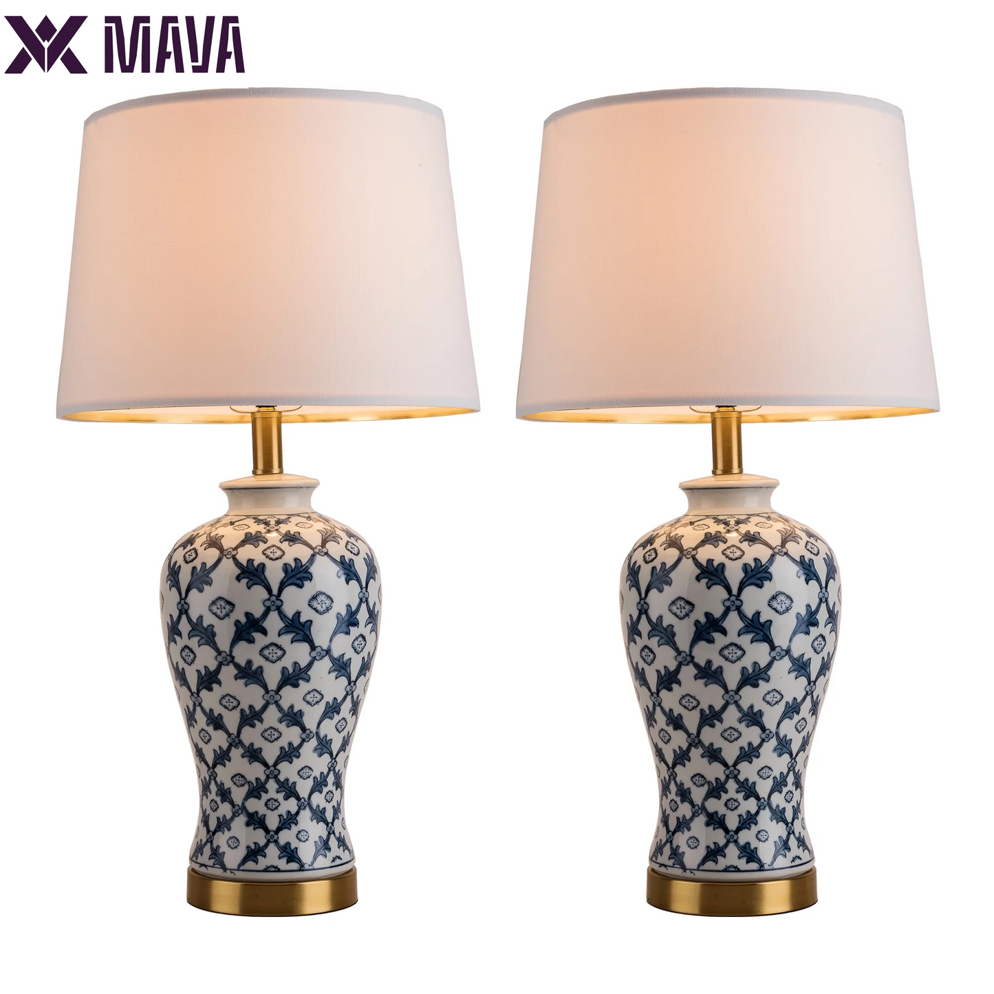 MAVA Table Lamps Set of 2,Transitional Table Lamp for Living Room, Contemporary Ceramic Table Lamp for Bedroom, Nightstand, Hotel.