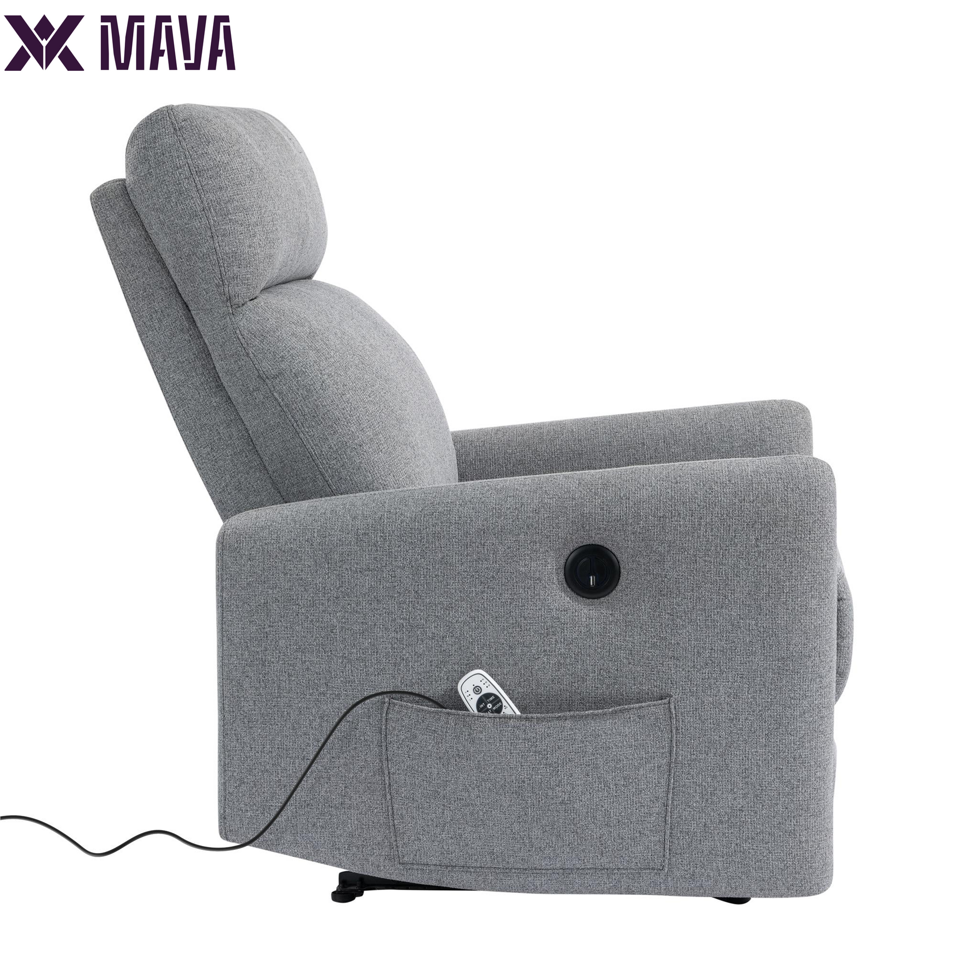 MAVA Power Recliner Chair with 8 Zone Massage and Lumbar Heat, Dark Gray Linen